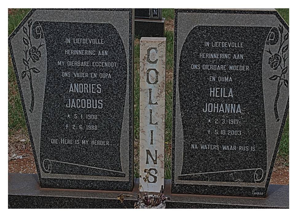 COLLINS Andries Jacobus 1908-1988 &amp; Heila Johanna 1917-2003