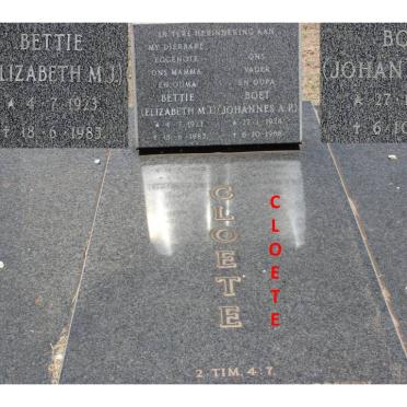CLOETE Johannes A.P. 1924-1988 Elizabeth M.J. 1923-1985