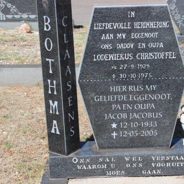 CLAASENS Jacob Jacobus 1933-2005 :: BOTHMA Lodewiekus Christoffel 1929-1975