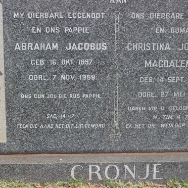 CRONJÉ Abraham Jacobus 1897-1958 &amp; Christina Johanna Magdalena 1906-1972