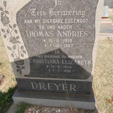 DREYER Thomas Andries 1919-1967 &amp; Christiana Elizabeth 1924-1986