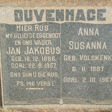 DUVENHAGE Jan Jakobus 1866-1957 &amp; Anna Susanna VOLSKENK 1887-1967