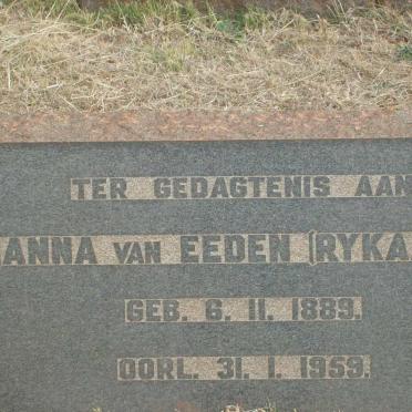 EEDEN Anna, van nee RYKAART 1889-1959