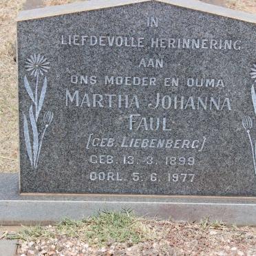 FAUL Martha Johanna nee LIEBENBERG 1899-1977