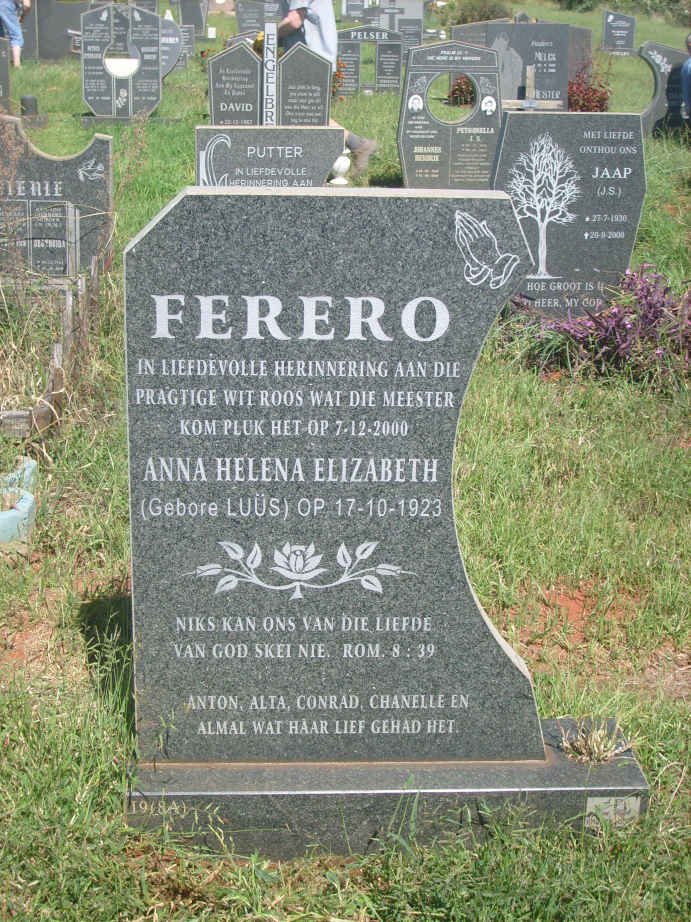 FERERO Anna Helena Elizabeth nee LUUS 1923-2000