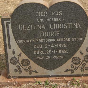 FOURIE Geziena Christina voorheen PRETORIUS nee STOOP 1878-1958