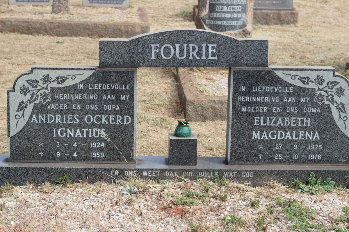 FOURIE Andries Ockerd Ignatius 1924-1959 &amp; Elizabeth Magdalena 1925-1976