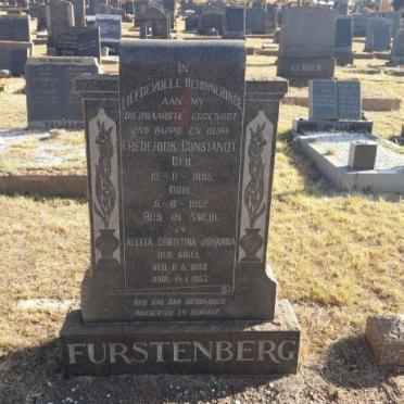 FURSTENBERG Frederick Constandt 1885-1952 &amp; Aletta Christina Johanna KRIEL 1883-1957