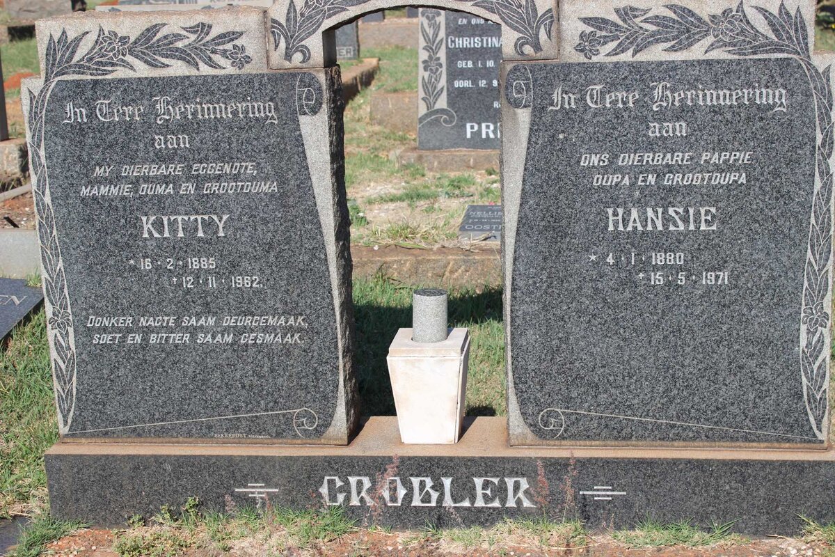 GROBLER Hansie 1880-1971 &amp; Kitty 1885-1962