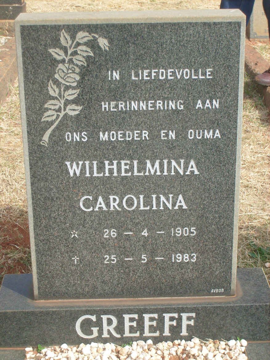 GREEFF Wilhelmina Carolina 1905-1983