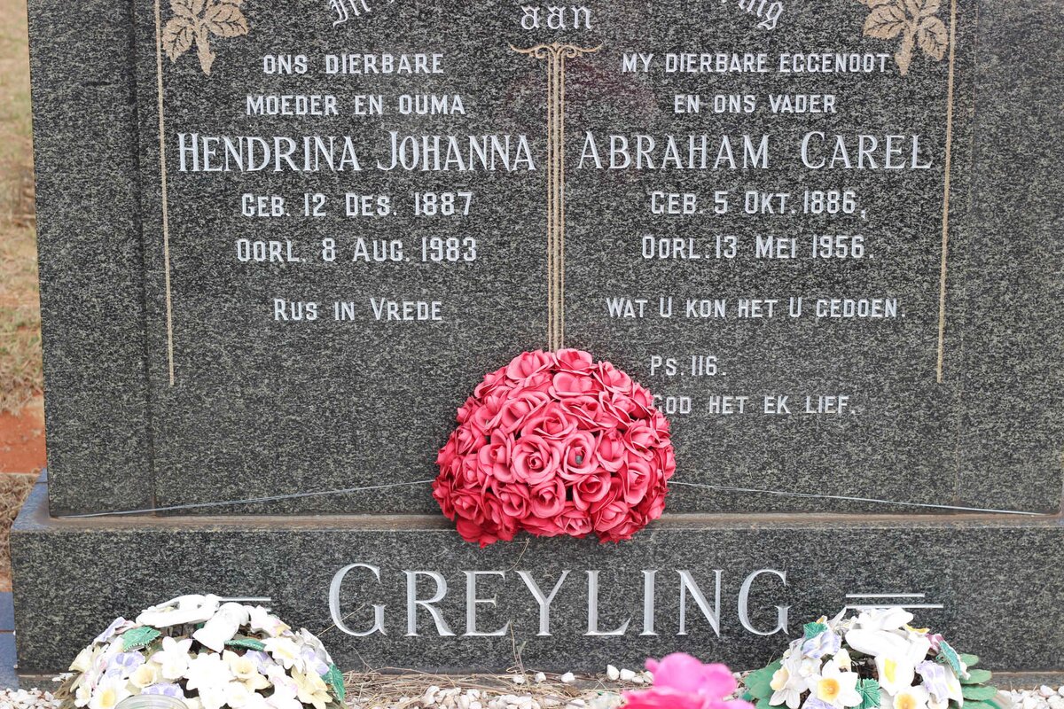 GREYLING Abraham Carel 1886-1956 &amp; Hendrina Johanna 1887-1983