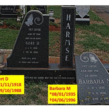 HARMSE Gert D. 1918-1988 &amp; Barbara M. 1935-1996
