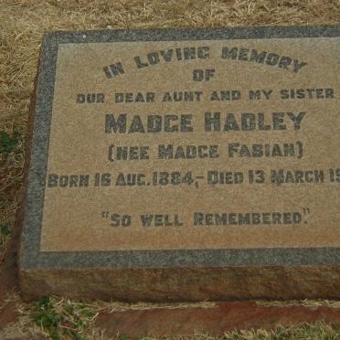 HADLEY Madge nee FABIAN 1884-1958