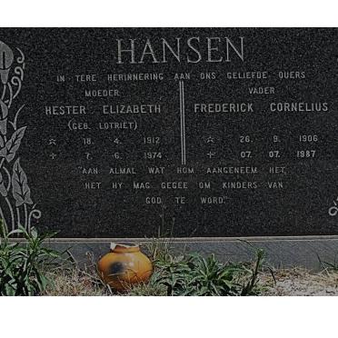 HANSEN Frederick Cornelius 1906-1987 &amp; Hester Elizabeth LOTRIET 1912-1974