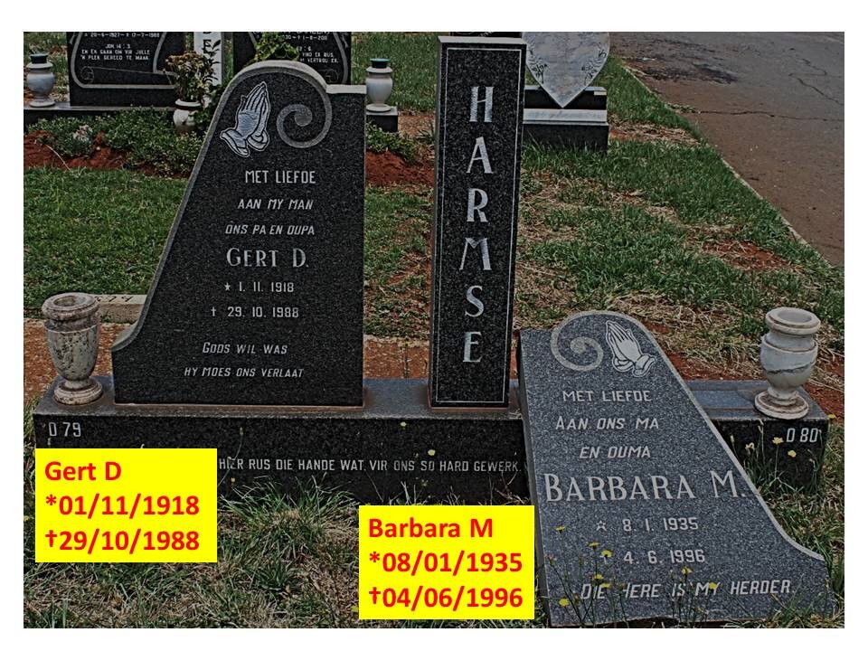 HARMSE Gert D. 1918-1988 &amp; Barbara M. 1935-1996