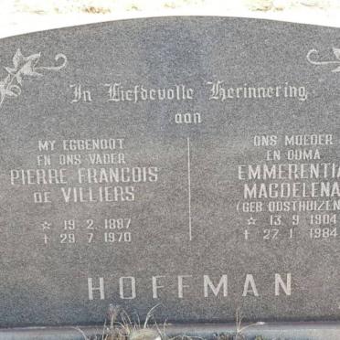 HOFFMAN Pierre Francois de Villiers 1887-1970 &amp; Emmerentia Magdelena OOSTHUIZEN 1904-1984