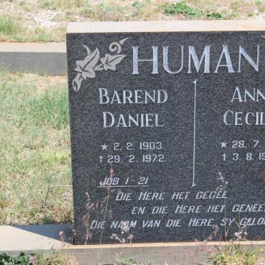 HUMAN Barend Daniel 1903-1972 &amp; Anna Cecilia 1905-1976