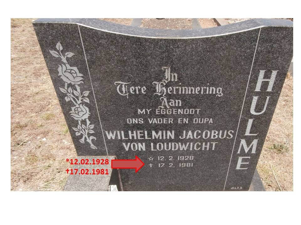 HULME Wilhelmin Jacobus Von Loudwicht 1928-1981