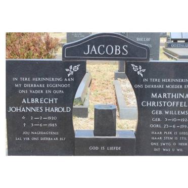 JACOBS Albrecht Johannes Harold 1920-1983 &amp; Marthina Christoffelina WILLEMSE 1924-1994