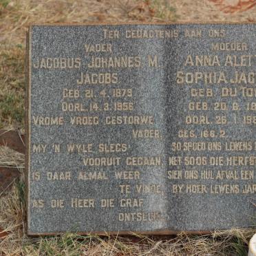 JACOBS Jacobus Johannes M. 1879-1956 &amp; Anna Aletta Sophia DU TOIT 1882-1962