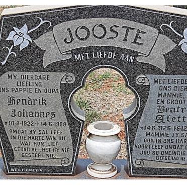JOOSTE Hendrik Johannes 1922-1988 &amp; Beatrix Aletta 1926-2003