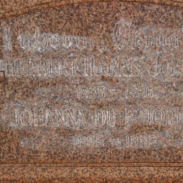 JORDAAN Herbert Harris 1895-1956 &amp; Johanna du P. 1895-1982