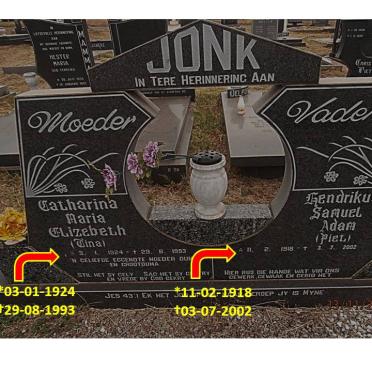 JONK Hendrikus Samuel Adam 1918-2002 &amp; Catharina Maria Elizebeth 1924-1993