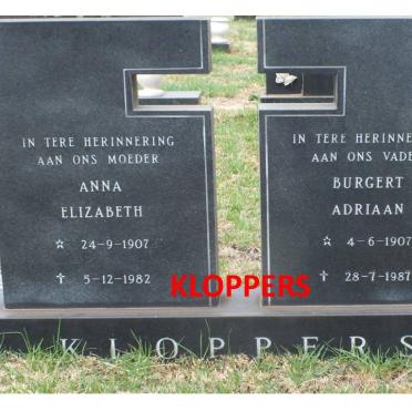 KLOPPERS Burgert Adriaan 1907-1987 &amp; Anna Elizabeth 1907-1982