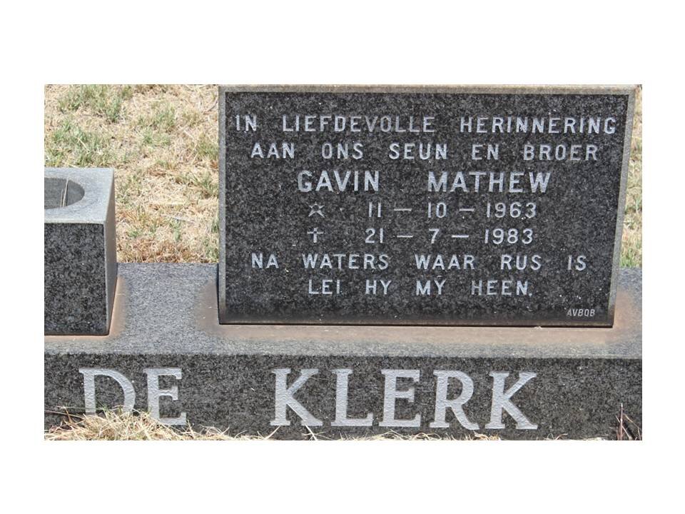 KLERK Gavin Mathew, de 1963-1983