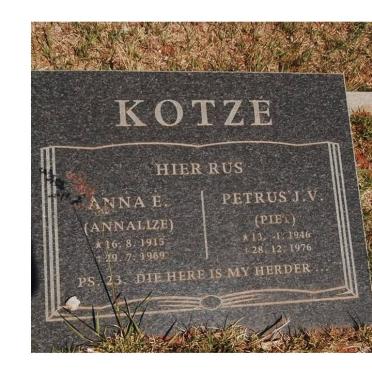 KOTZE Petrus J.V. 1946-1976 &amp; Anna E. 1915-1969