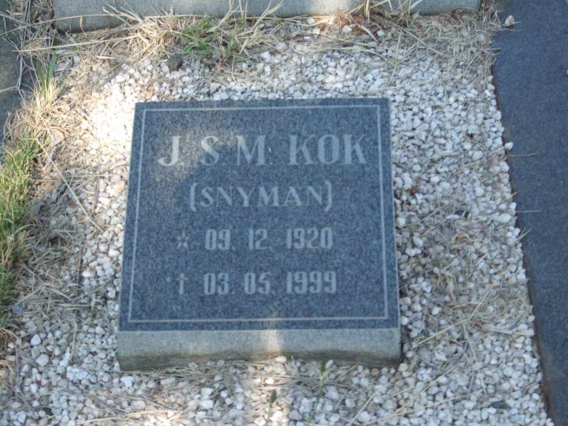 KOK J.S.M. nee SNYMAN 1920-1999