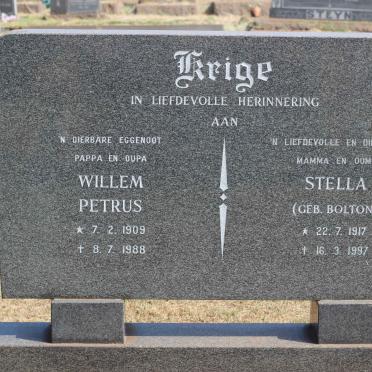 KRIGE Willem Petrus 1908-1988 &amp; Stella BOLTON 1917-1997