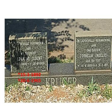 KRUGER Lourens 1892-1965 &amp; Cornelia DU TOIT 1889-1971