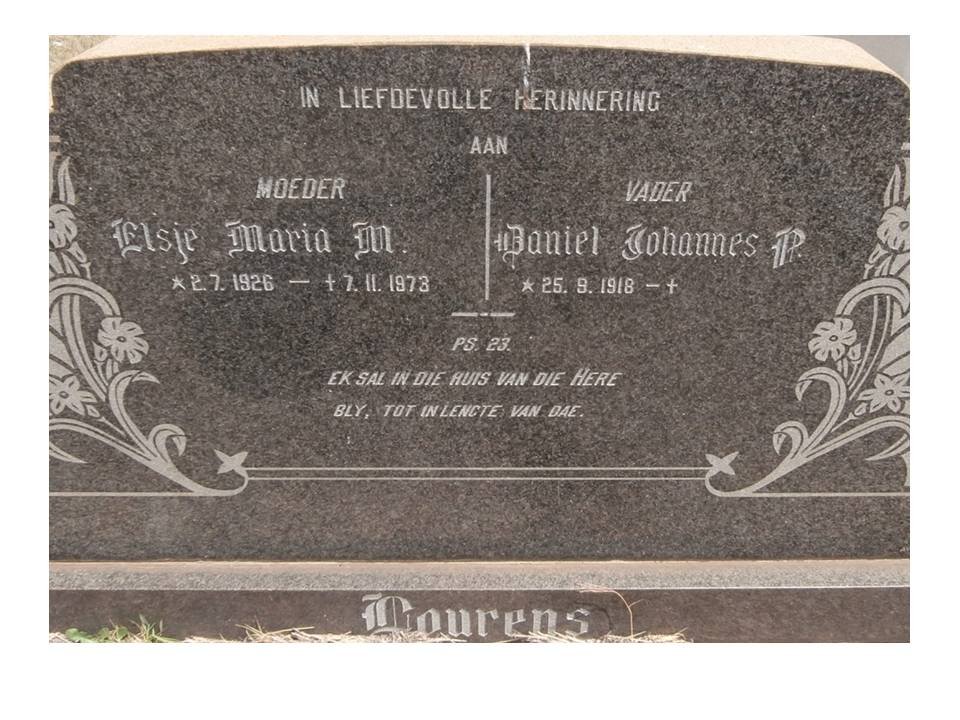 LOURENS Daniel Johannes P. 1918- &amp; Elsje Maria M. 1926-1973