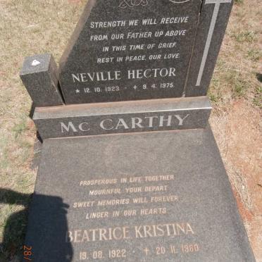 Mc CARTHY Neville Hector 1923-1975 &amp; Beatrice Kristina 1922-1980