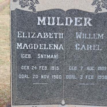 MULDER Willem Carel 1909-1998 &amp; Elizabeth Magdalena SNYMAN 1915-1960