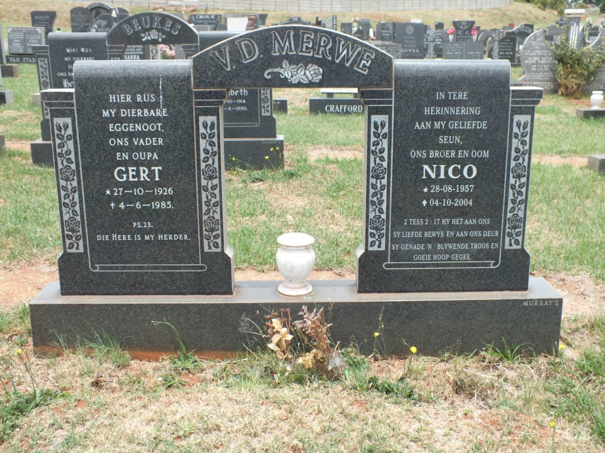 MERWE Gert, v.d. 1926-1985 :: V.D. MERWE Nico 1957-2004