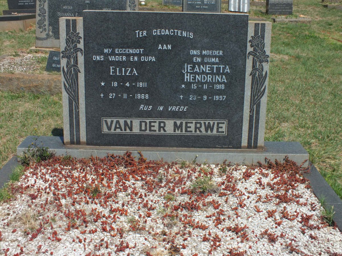 MERWE Eliza, van der 1911-1968 &amp; Jeanetta Hendrina 1918-1997