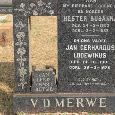 MERWE Jan Gerhardus Lodewikus, v.d. 1901-1975 &amp; Hester Susanna 1909-1957