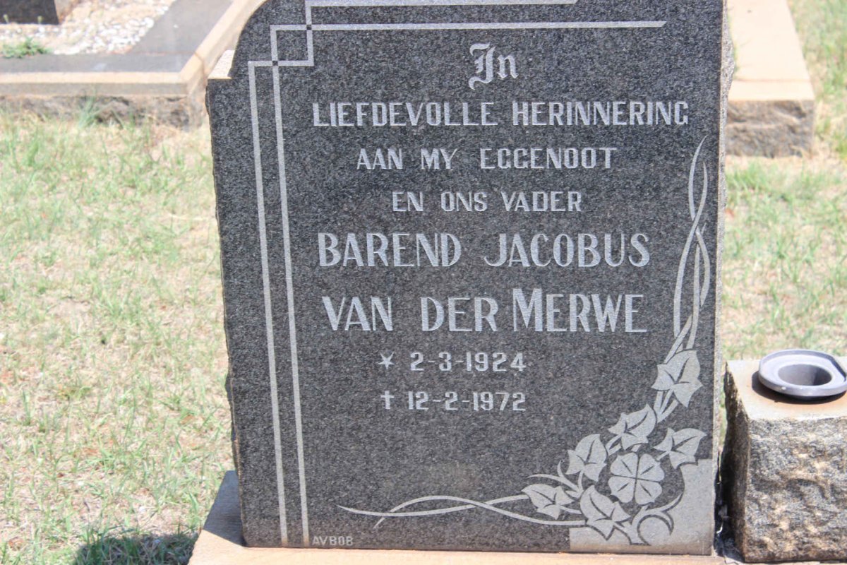 MERWE Barend Jacobus, van der 1924-1972