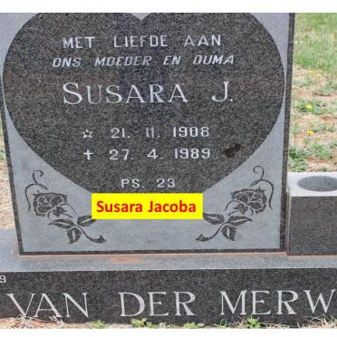 MERWE Susara Jacoba, van der 1908-1989