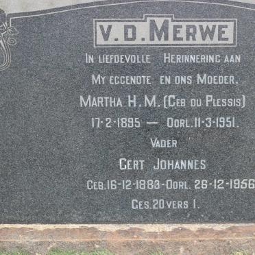 MERWE Gert Johannes, v.d. 1883-1956 &amp; Martha H.M. nee DU PLESSIS 1895-1951