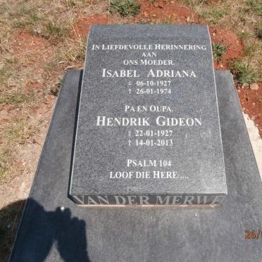 MERWE Hendrik Gideon, van der 1927-2013 &amp; Isabel Adriana 1927-1974