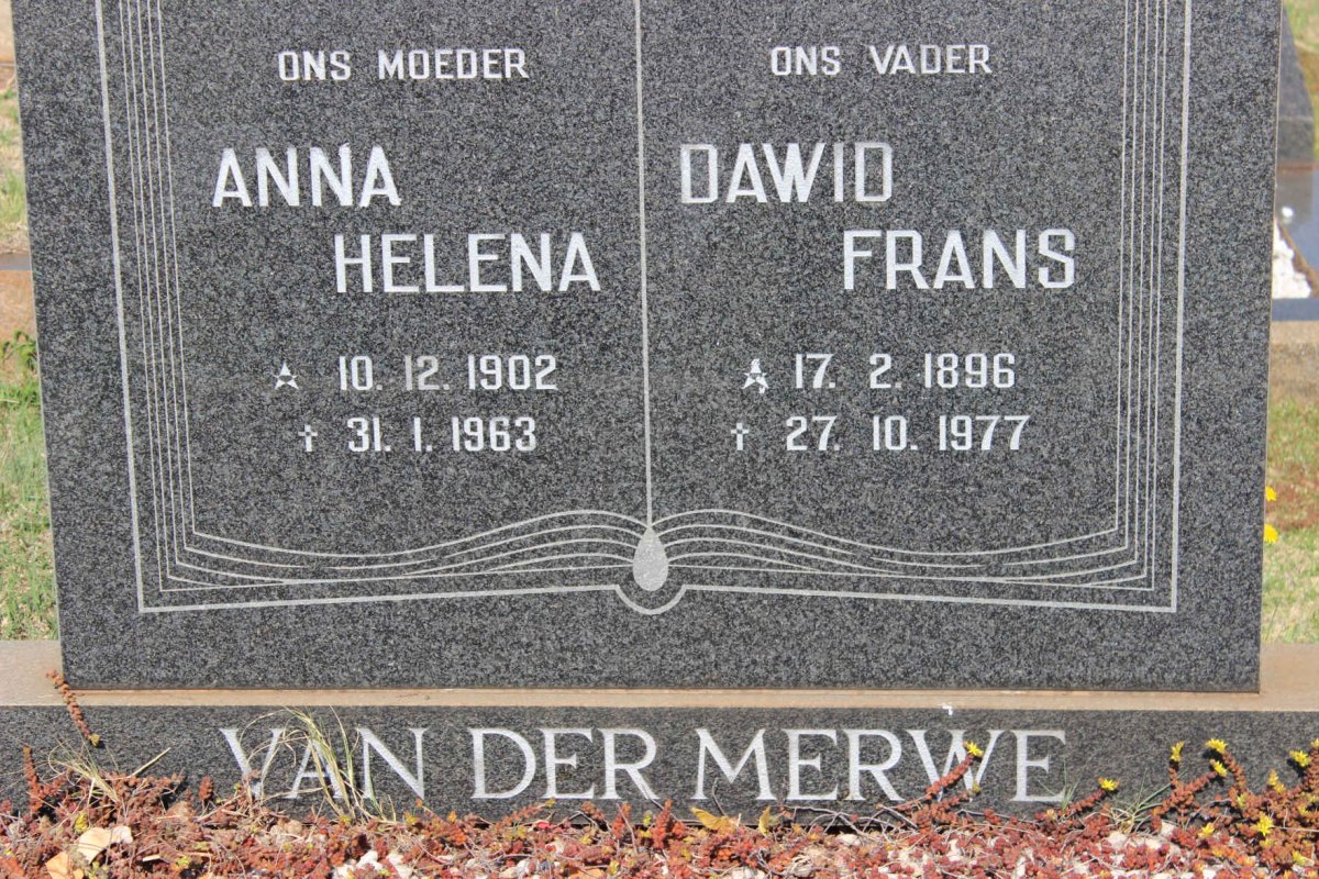 MERWE Dawid Frans, van der 1896-1977 &amp; Anna Helena 1902-1963