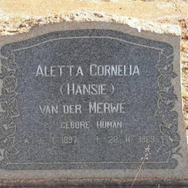 MERWE Aletta Cornelia, van der nee HUMAN 1897-1969