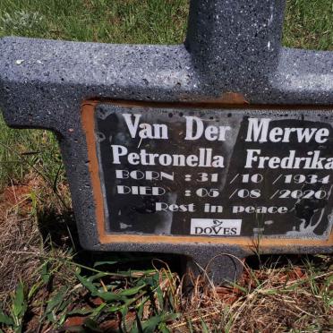 MERWE Petronella Fredrika, van der 1934-2020