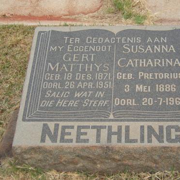 NEETHLING Gert Matthys 1871-1951 &amp; Susanna Catharina PRETORIUS 1886-1961