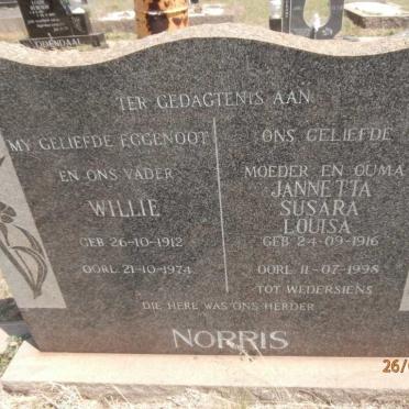 NORRIS Willie 1912-1974 &amp; Jannetta Susara Louisa 1916-1998