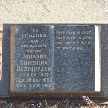 OOSTHUYZEN Johanna Christina nee DU TOIT 1892-1982