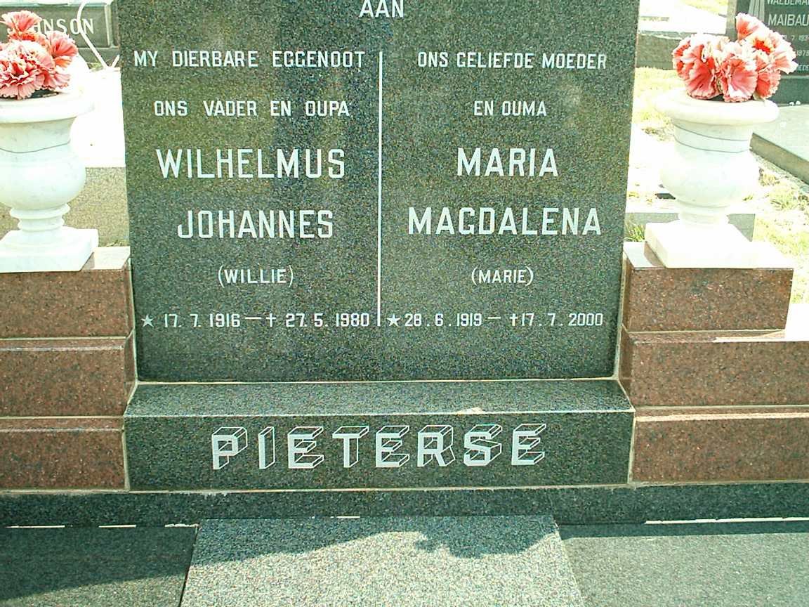 PIETERSE Wilhelmus Johannes 1916-1980 &amp; Maria Magdalena 1919-2000